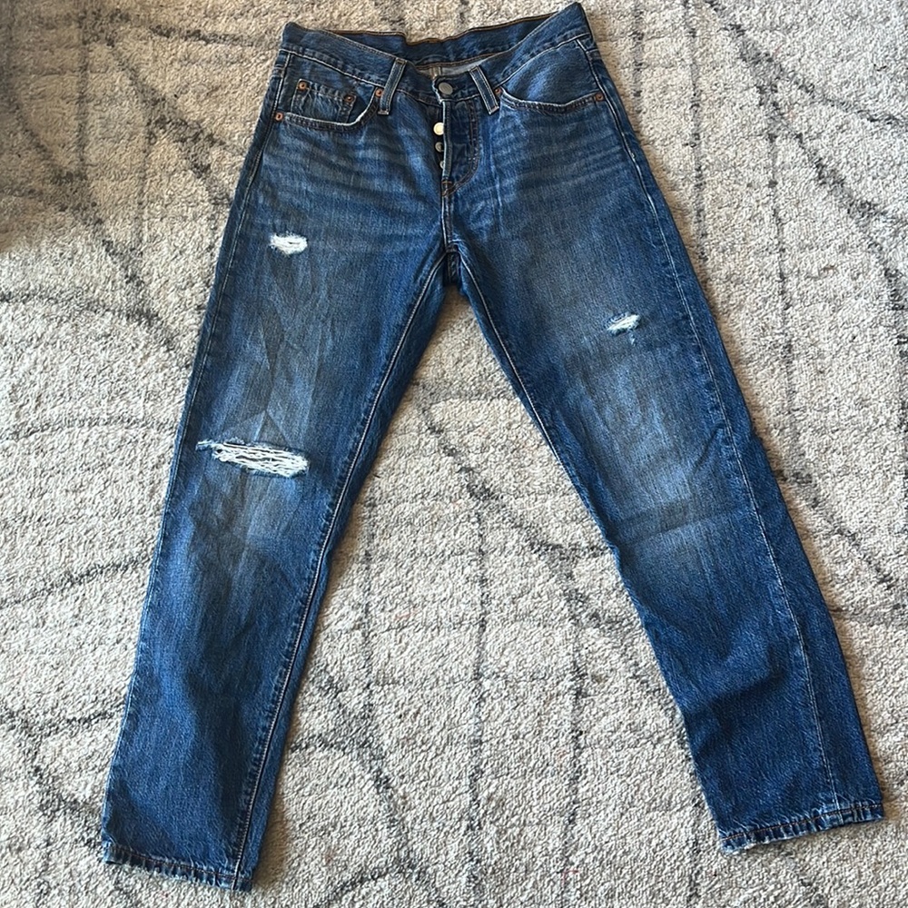 Levi’s mid-rise button fly distressed jeans
